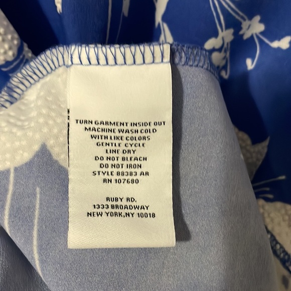 Ruby Rd Petite M puff print flutter sleeve dress in light blue and white floral. - Picture 6 of 8